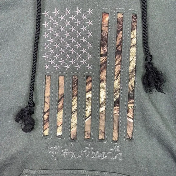 Huntworth Hoodie Womens Medium gray Camo Flag Long Sleeve Hooded Sweatshirt - Picture 2 of 8